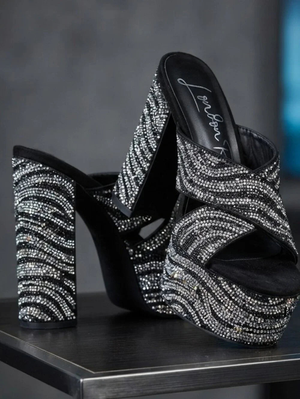 London Rag Rhinestone Zebra Platform Mules 7